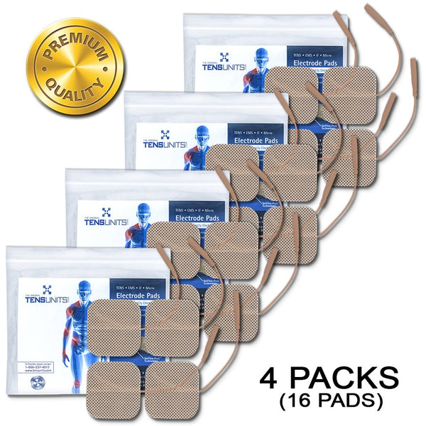 Premium Comfort Plus: 16 Tan Cloth Electrodes, 2"x2", Poly Bag