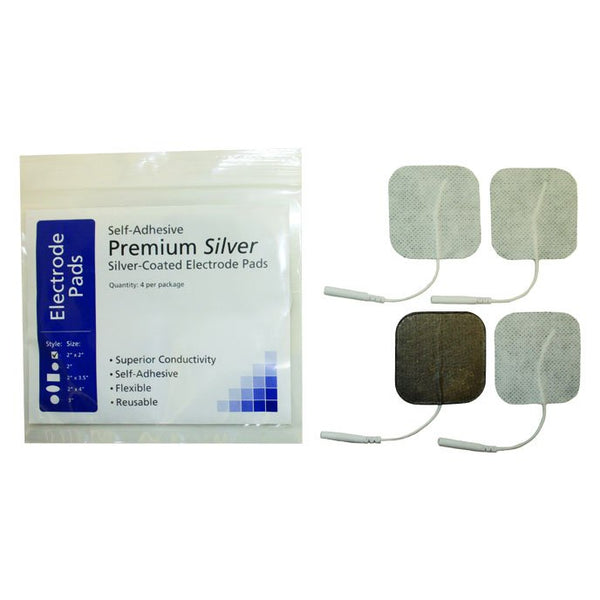 Premium 2" x 2" Silver Lined Superior Conductive Electrodes - 1 Pack (4 Pads)
