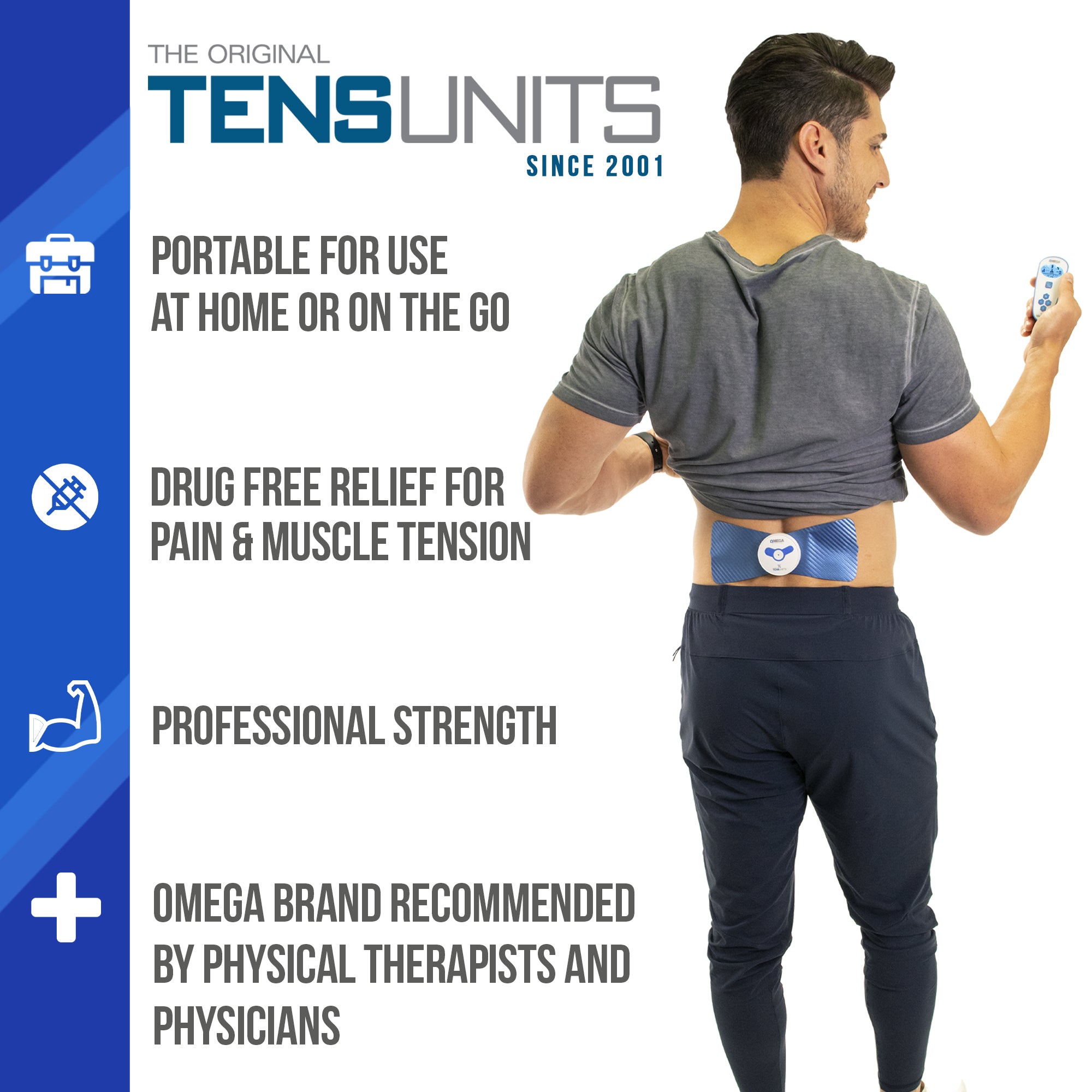Omega Wireless TENS Unit for Pain Relief with Deluxe Remote