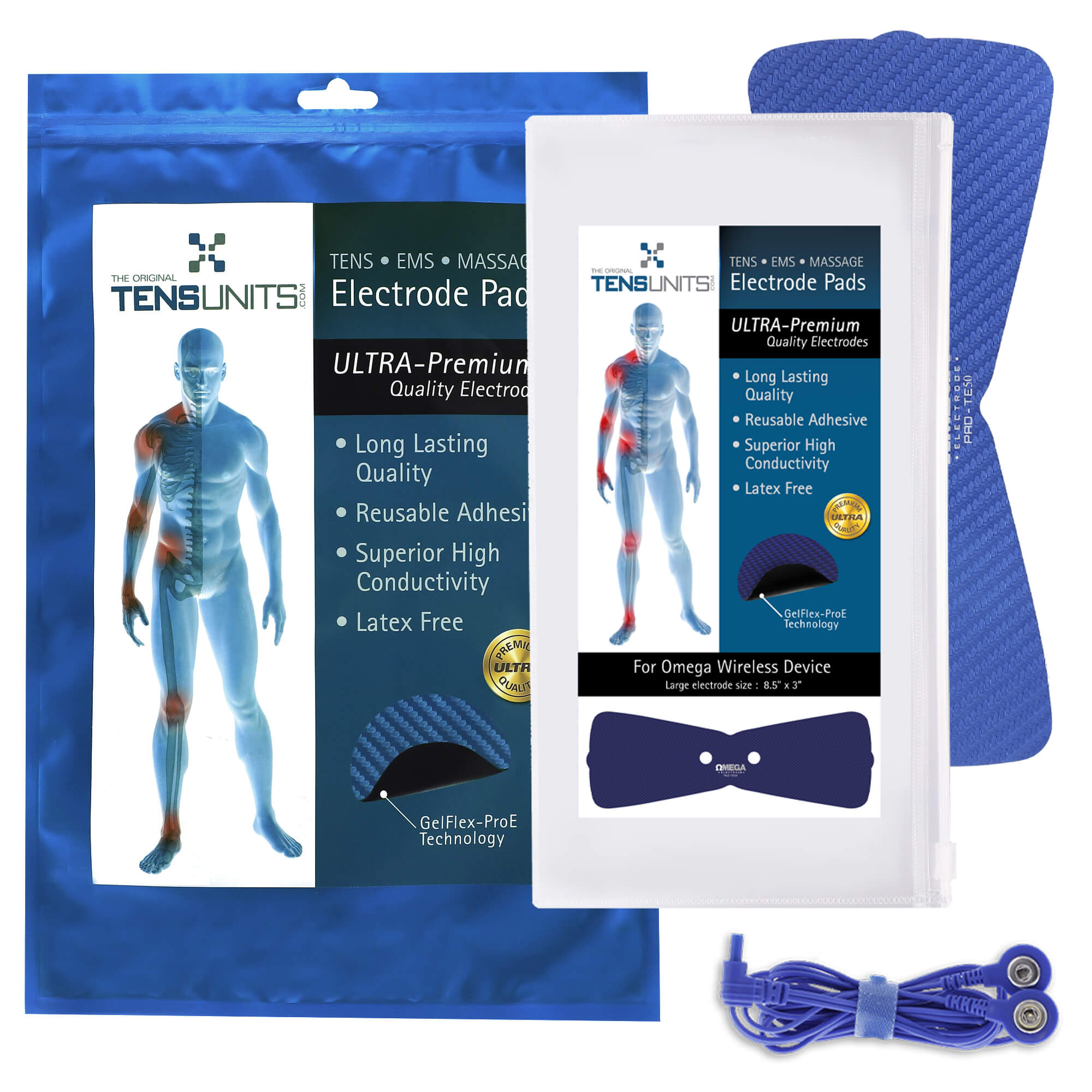 Ultra Premium: Optimal Comfort Butterfly Electrode: 8.5"x3.5", w/ Wire