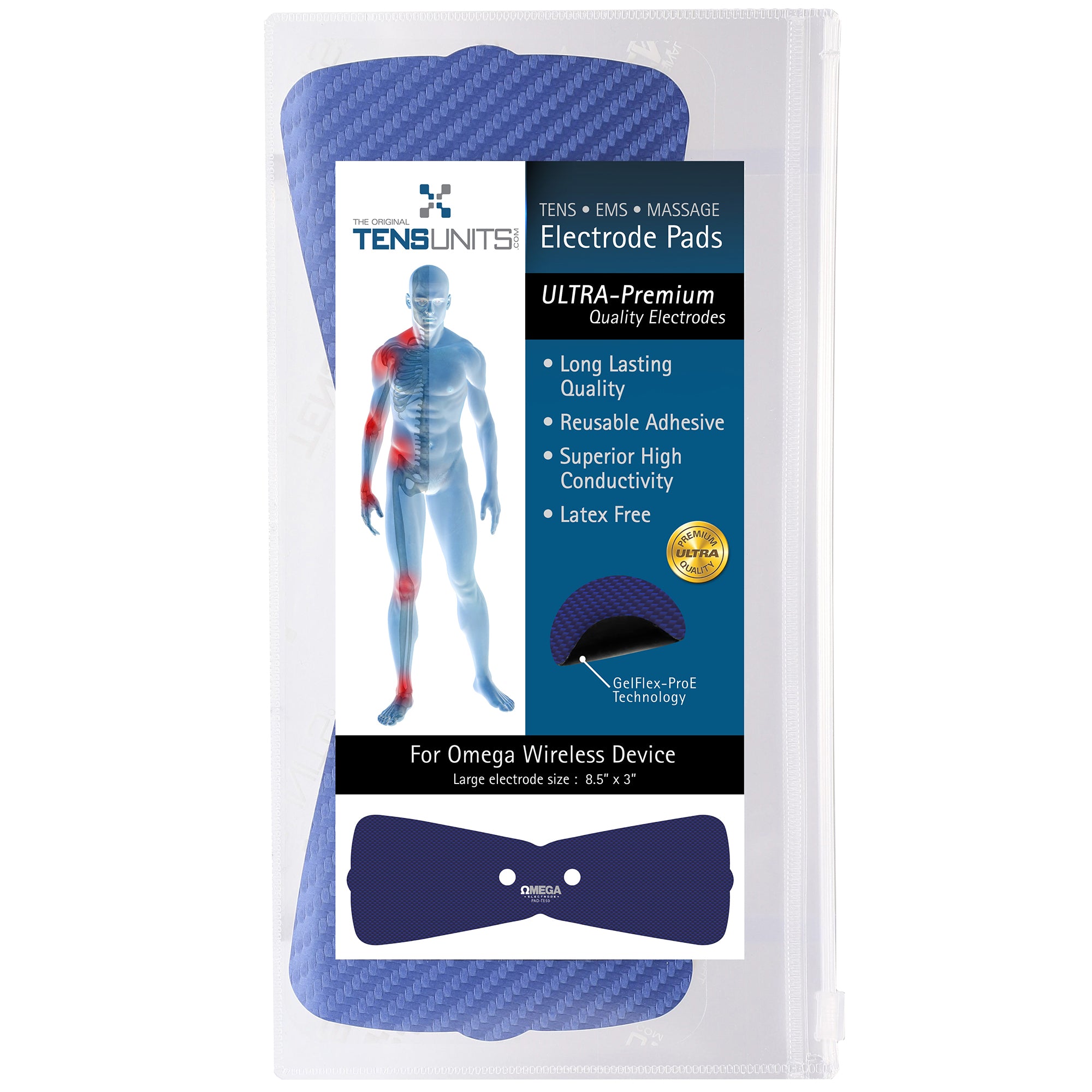 Ultra Premium: Optimal Comfort Butterfly Electrode: 8.5"x3.5", w/ Wire