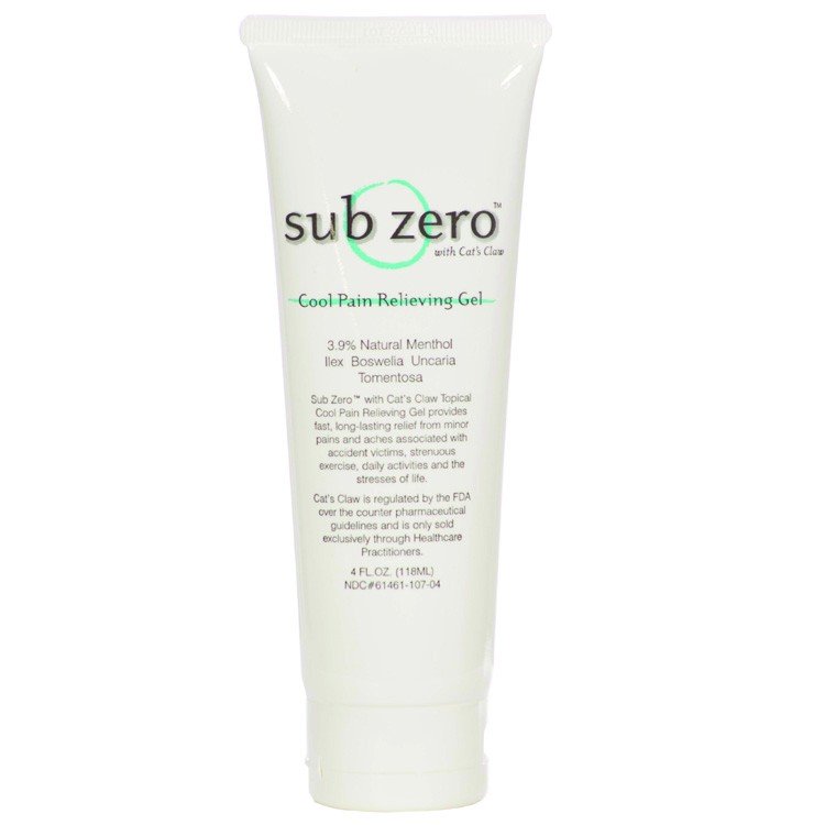 Sub Zero Topical Analgesic Cool Pain Relieving Gel - 4oz Tube